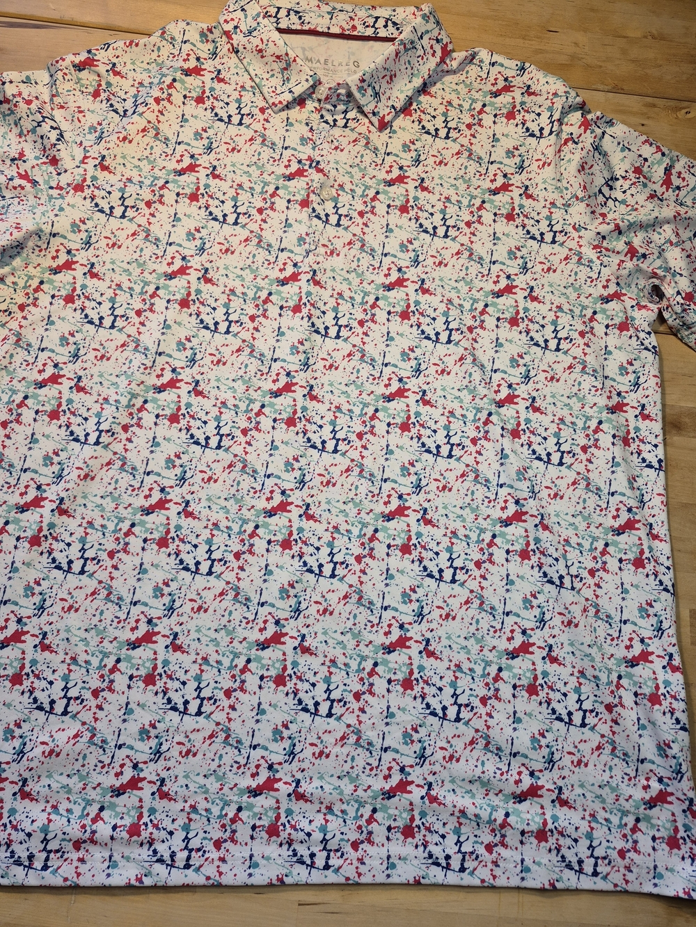 MAELREG White Splatter-Print Polo with Pink, Blue & Green Accents